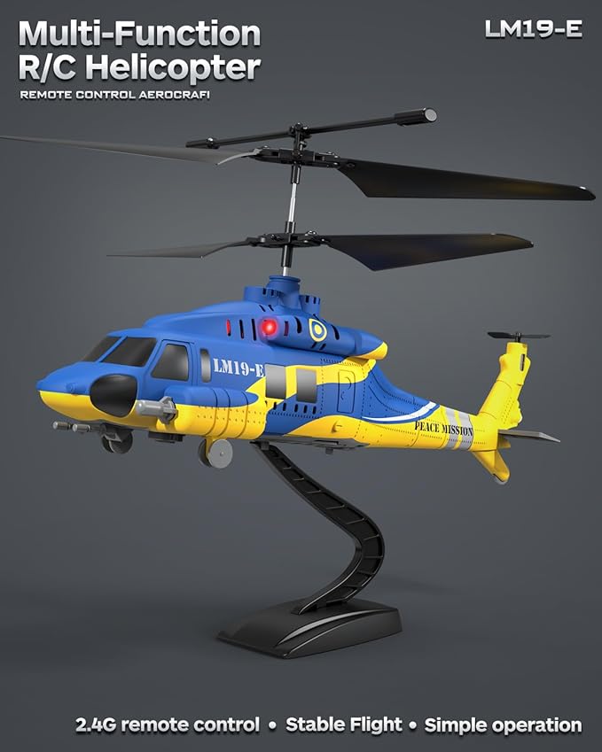 RC Helicopter with 10 Missiles 2.4GHz Army Remote Control Helicopter for Beginners and Adults Military Helicopter LED Lights Altitude Hold One-Key Take Off RC Toys (Blue)