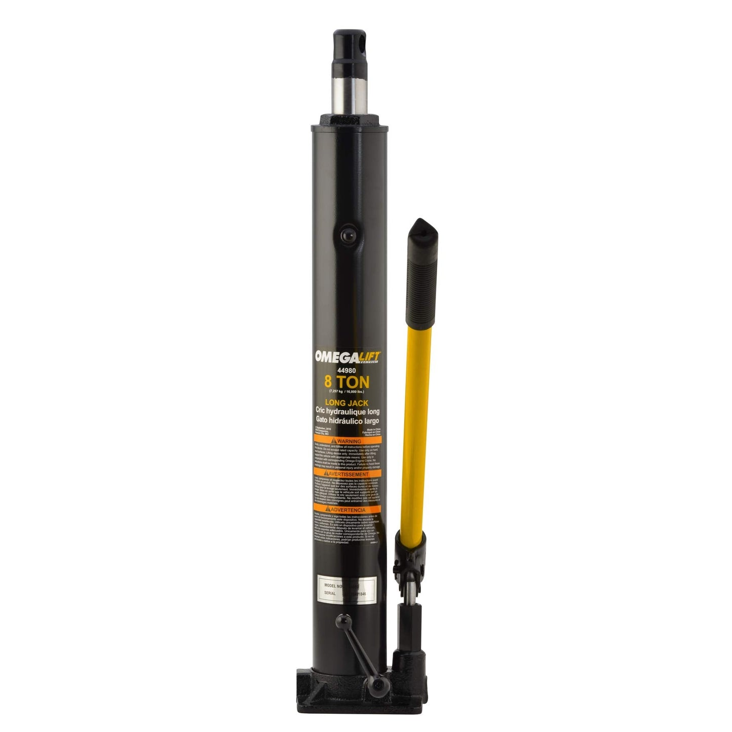 Omega Lift 44980 8 Ton Long Ram Hydraulic Jack for Engine Hoist and Shop Cranes Lift, Black