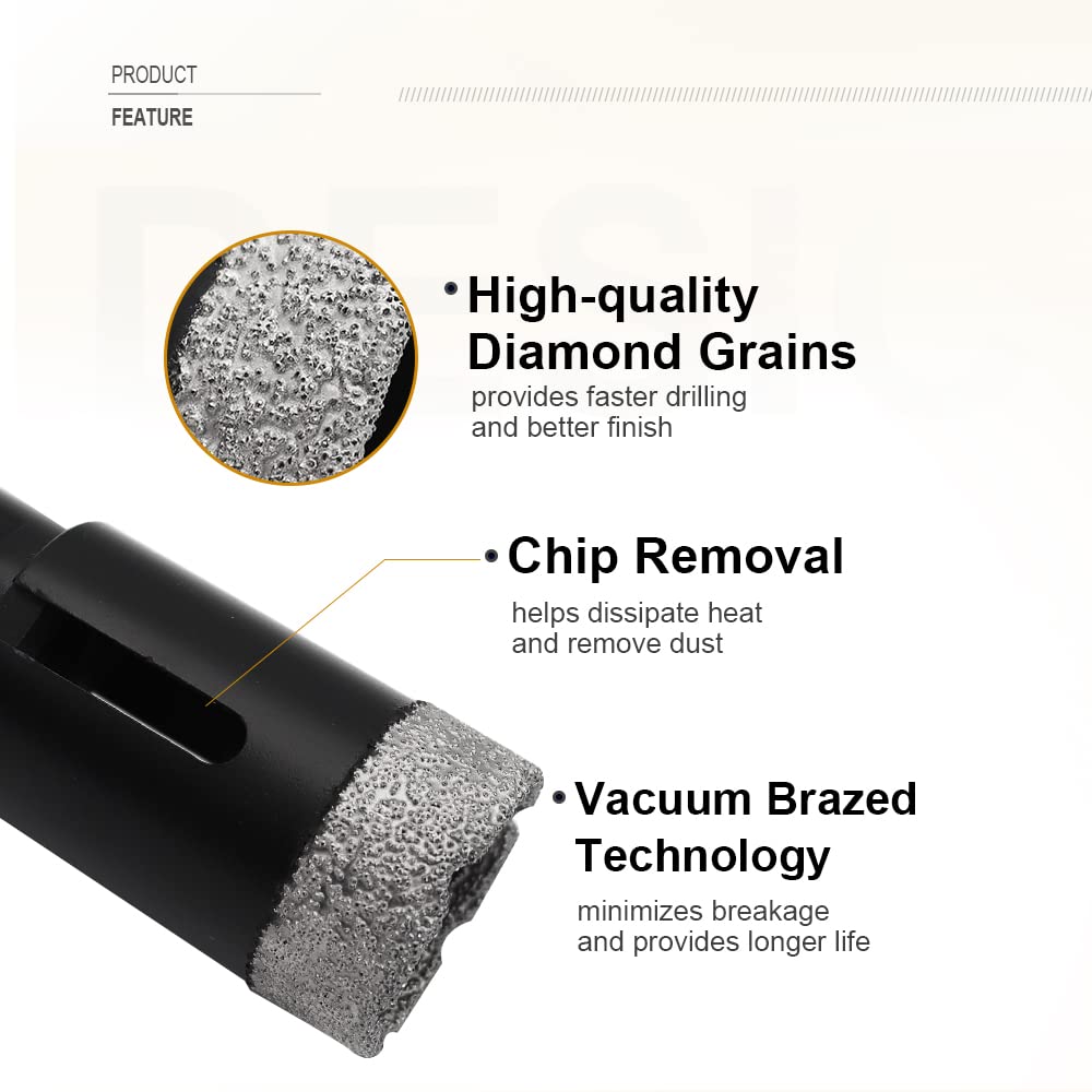 SHDIATOOL Diamond Tile Drill Bits Kit 13pcs, Porcelain Hole Saw Sets, Core Bits Cutter for Drilling Ceramic Marble Granite (6/8/10/20/25/35/50/75/100/20MM/2/SDS/HEX)