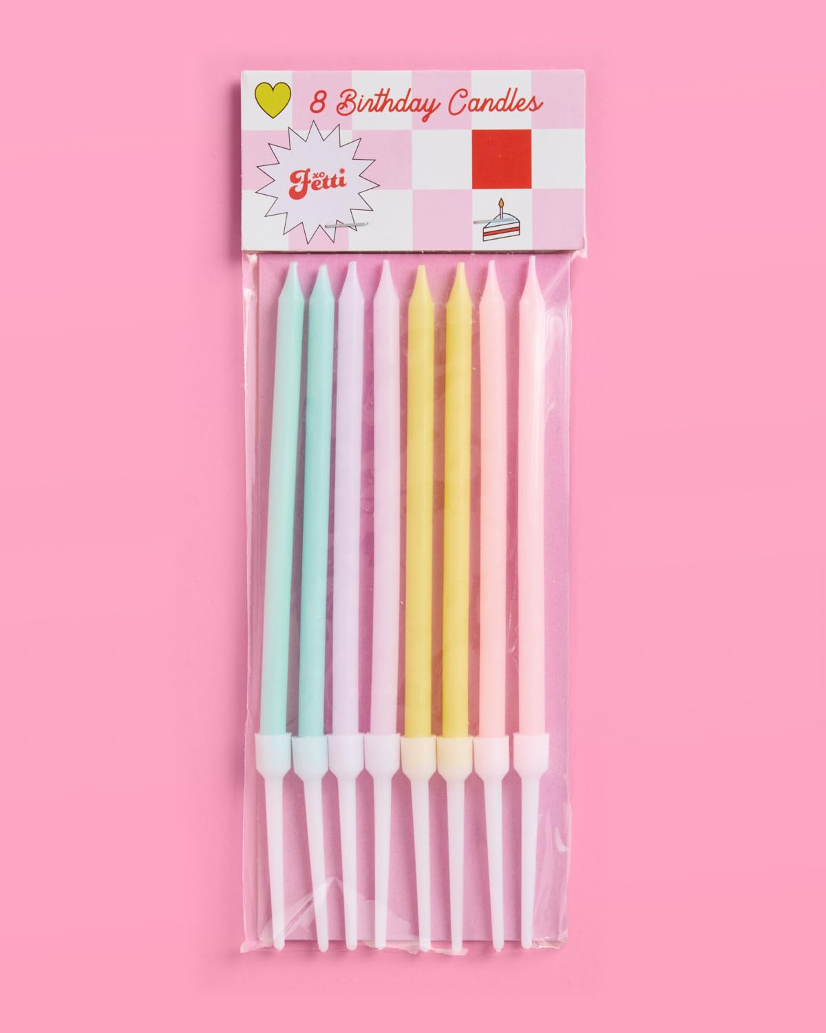 xo, Fetti Skinny Pastel Happy Birthday Party Candles - 8 Pieces | Cute Bday Supplies, Fun Cake Decorations