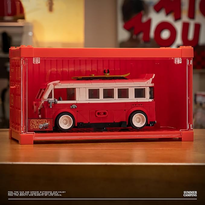 dOMOb VW Transporter Camper Car Building Blocks Kit – 407 pcs Building Blocks Set w/Container Display Box – Modular Scale 1:32 Model – Bricks Toy for Kids & Adults 8+ – for Boys Hobbyist Collect