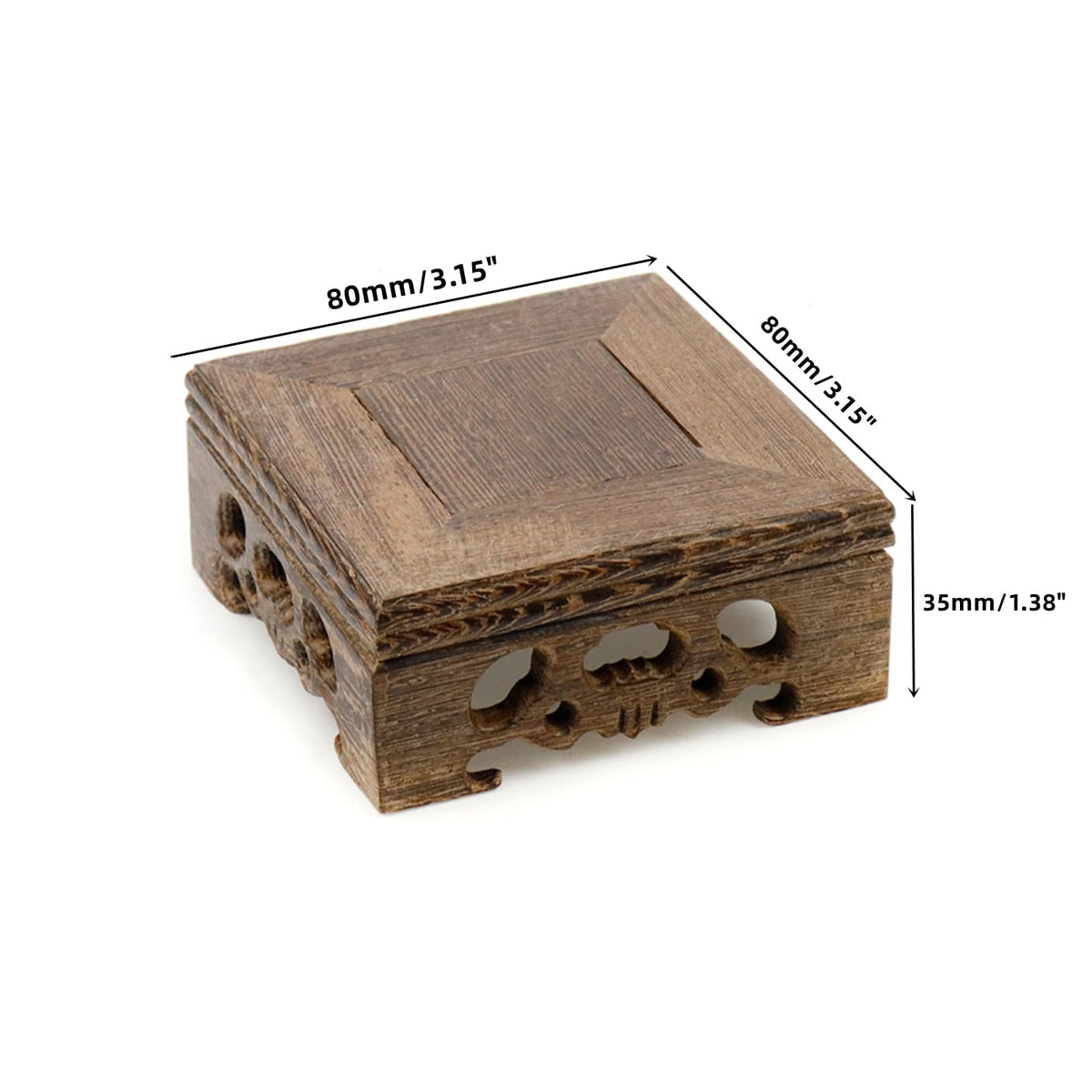 WDONAY Wooden Display Stand Base 3.94"×3.94" Square Wood Carved Pedestal Oriental Style Stand for Vase, Teapot, Table Lamps