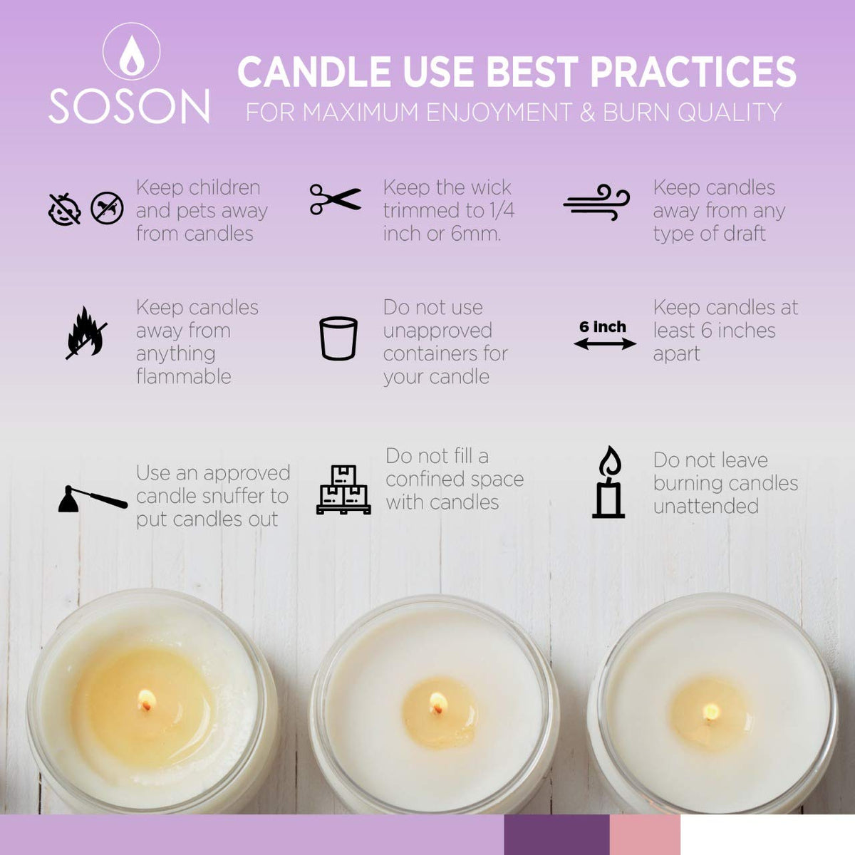 Simply Soson 3x6 inch Ivory Pillar Candles Set of 6, Smooth Texture, Unscented Ivory Candles, Dripless Candles, 3 inch Pillar Candles Ideal as Wedding, Parties, Spas, Dinner, Home Decoration, Church