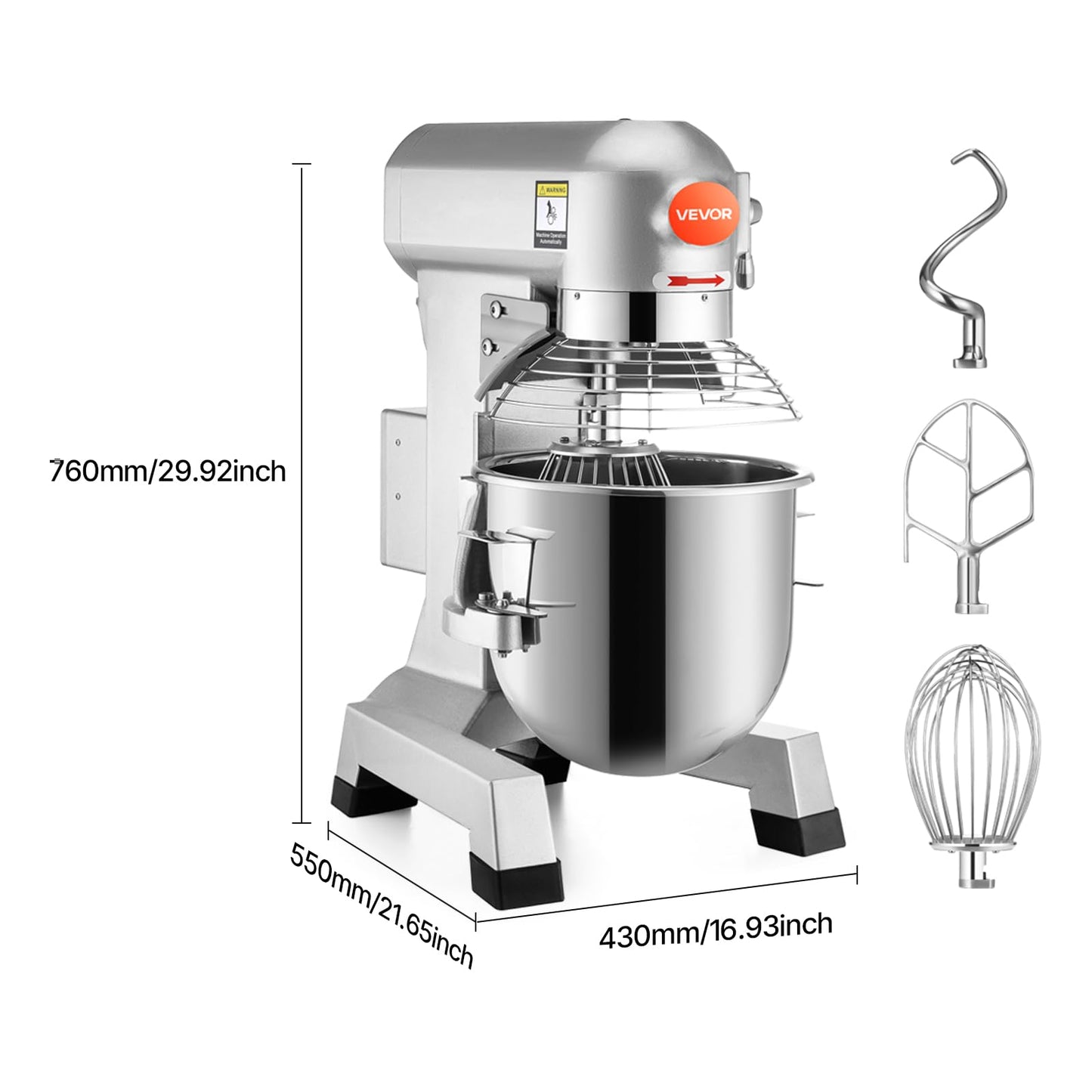 Happybuy 20Qt Commercial Food Mixer with Timing Function, Commercial Mixer 1100W Stainless Steel Bowl Heavy Duty Electric Food Mixer Commercial with 3 Speeds Adjustable, Perfect for Bakery Pizzeria