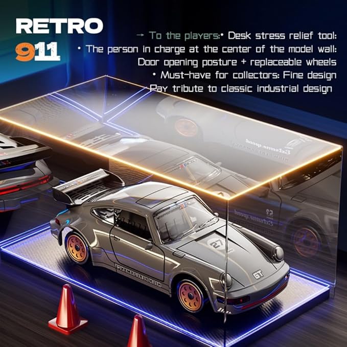 911 Series RC Drift Car 1:43 Scale Mini Model with Alloy Build – Door-Opening Function Gyro Auto Calibration LED Underglow for Hobbyists & Collectors(Yellow)