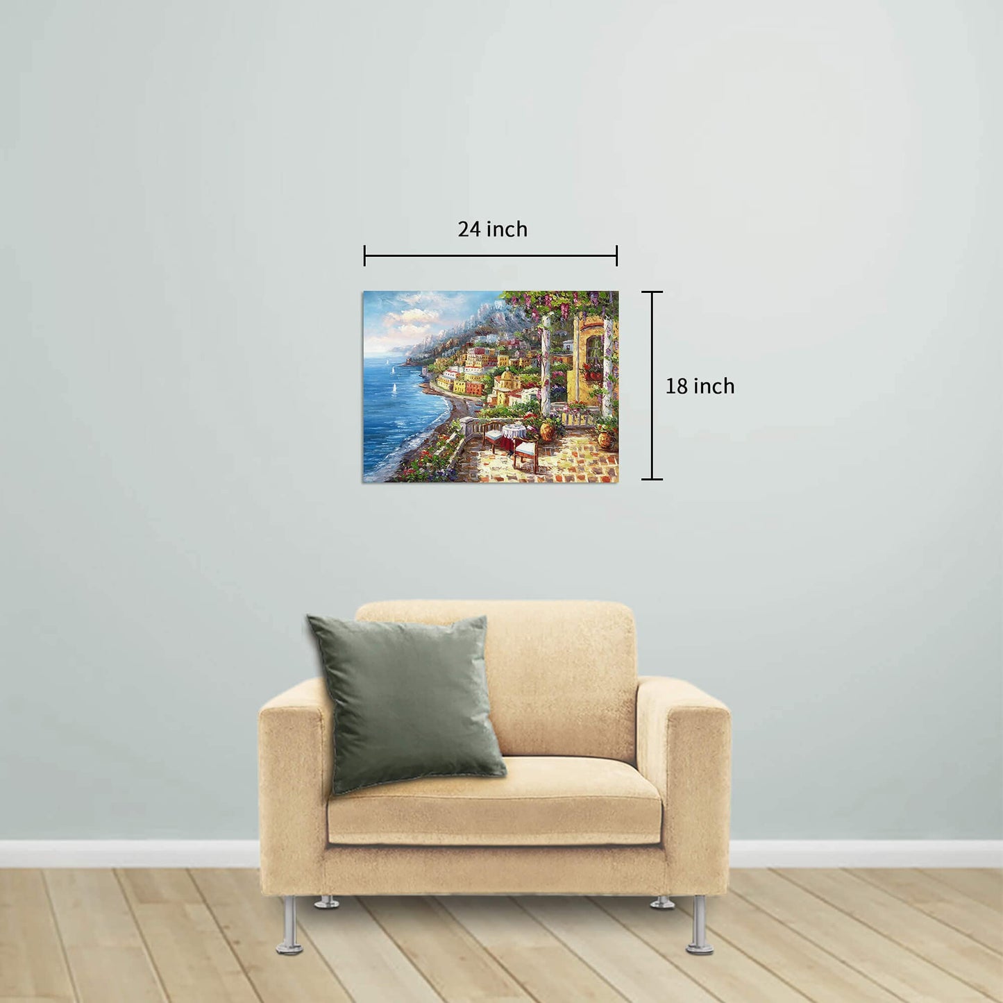 Italy Painting Oil Canvas Wall Art: Mediterranean Cityscape Artwork Italian Sea Picture Modern City Street Decoration Landscape Prints for Paris Cafe Room Decor