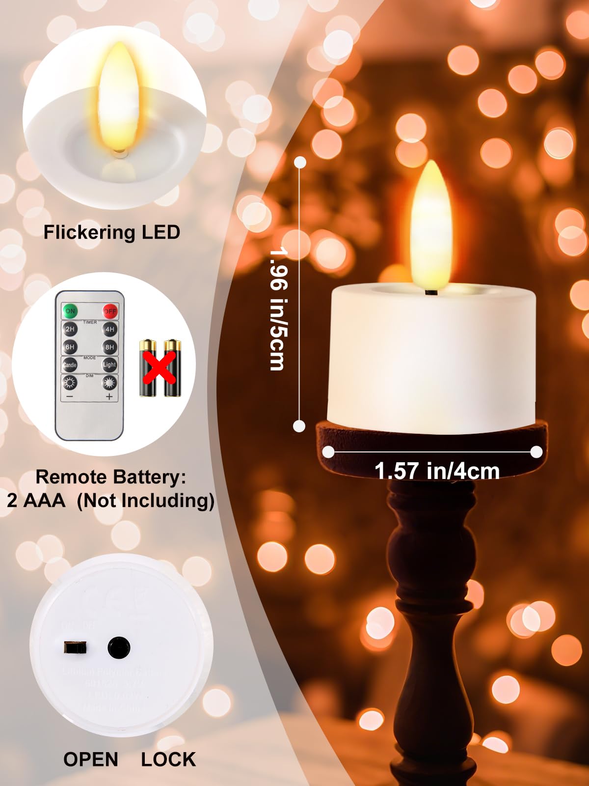 Rechargeable Flameless Tea Lights Candles with Timer Romote, 1.5"x 2" Small Votive Candle Battery Operated with USB Charging Base, Electric LED Candles for Wedding Centerpiece Table Decor (6 Pack)