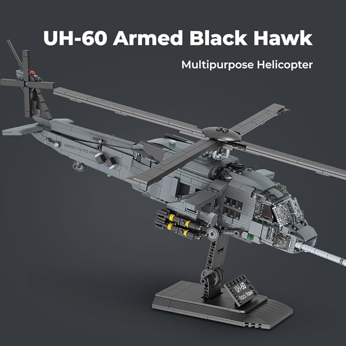 MISINI M8039 1:35 UH-60 Black Hawk Helicopter Building Blocks Set Military Armed Helicopter Bricks Model Kit for Adults Collectible Display Toy Realistic Details The Collector's Gift1377 Pieces
