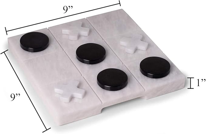 Bey-Berk Marble Tic Tac Toe Set 9 x 9 White Board with Black & White Playing Pieces Elegant Coffee Table Game