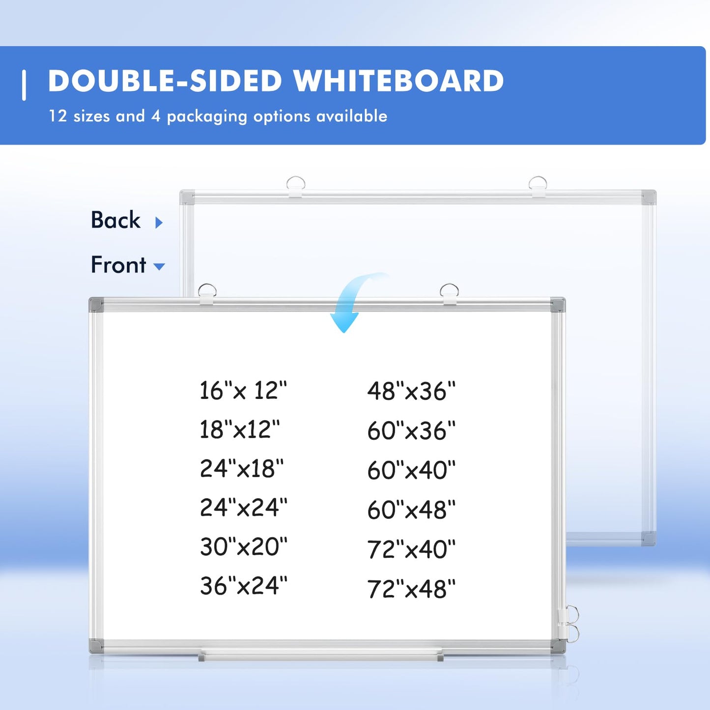 WALGLASS 4 Pack White Board, 24" x 18" Double-Sided Dry Erase White Board for Wall, Hanging Mounted Whiteboard, Horizontal or Vertical Silver Aluminium Frame for Home, School, Office, Kitchen