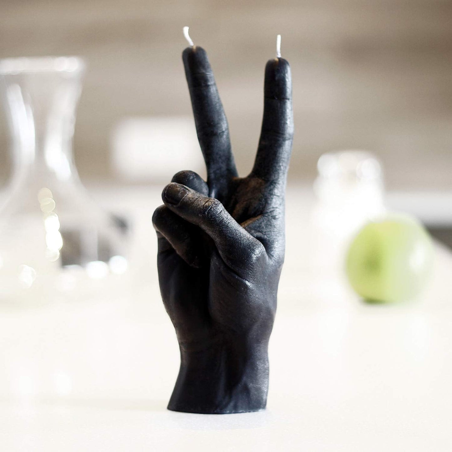 CandleHand Hand Gesture Candle Peace Sign - Big Real Hand Size 6.7 x 4.3 x 2.4 inches - Handmade Winner Statue - Birthday, Office, Housewarming Gift (Black)