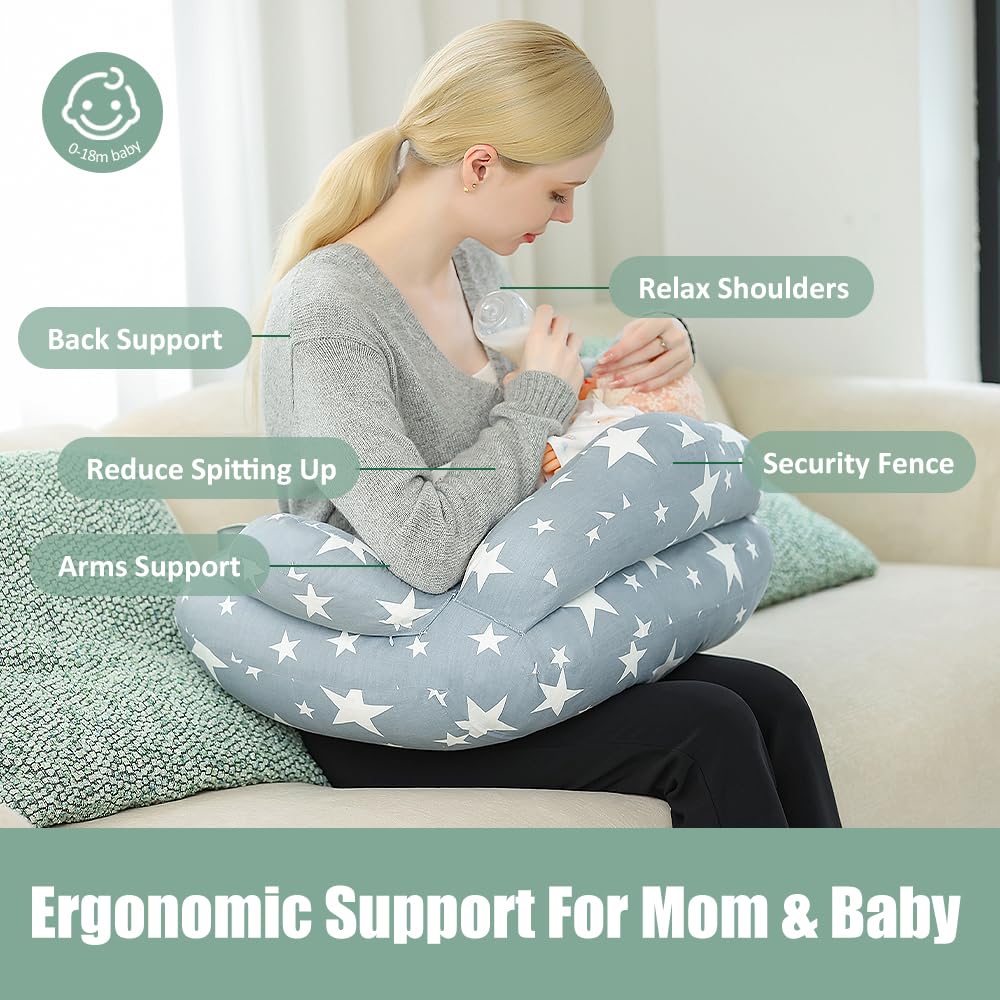 Chilling Home Nursing Pillow for Breastfeeding, Adjustable Nursing Pillow Breast Feeding Pillow Bottle Feeding More Support for Mom and Baby, Breastfeeding Essentials for Newborn,Removable Cover