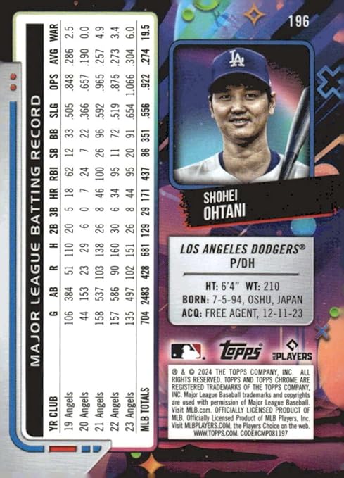 2024 Topps Chrome Cosmic #196 Shohei Ohtani Los Angeles Baseball Card - Sportscard Superstore