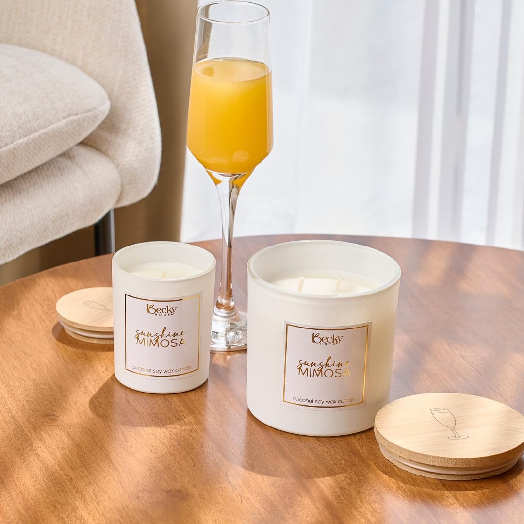 Sunshine Mimosa Candle | Orange Citrus Scented Candle | Natural Coconut Soy Candles | 8 Ounce Modern Luxury Home Decor Novelty Candle | Long Lasting Fragrance with 35 Hour Burn Time