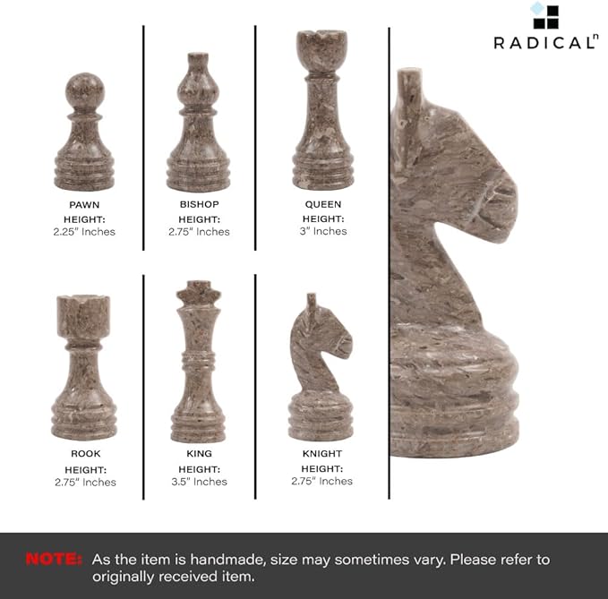 Radicaln Marble Chess Set 15 Inches Handmade Grey Oceanic and White Classic Board Game Ideal Chess Games for Adults Luxury Marble Chess Boards & Pieces for Gifts