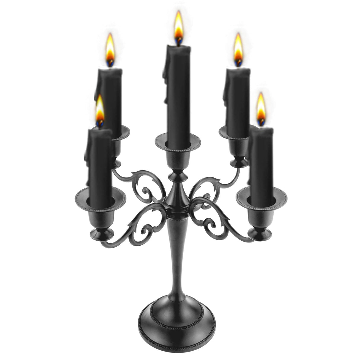 Viscacha Metal Candle Holders 5 Wicks Black Candle Holders for Candlesticks Taper Candles(10.6 inch Tall Candelabra, for 1/2-1 inch Pillar Candles Diameter Each),Candle Stand Decoration