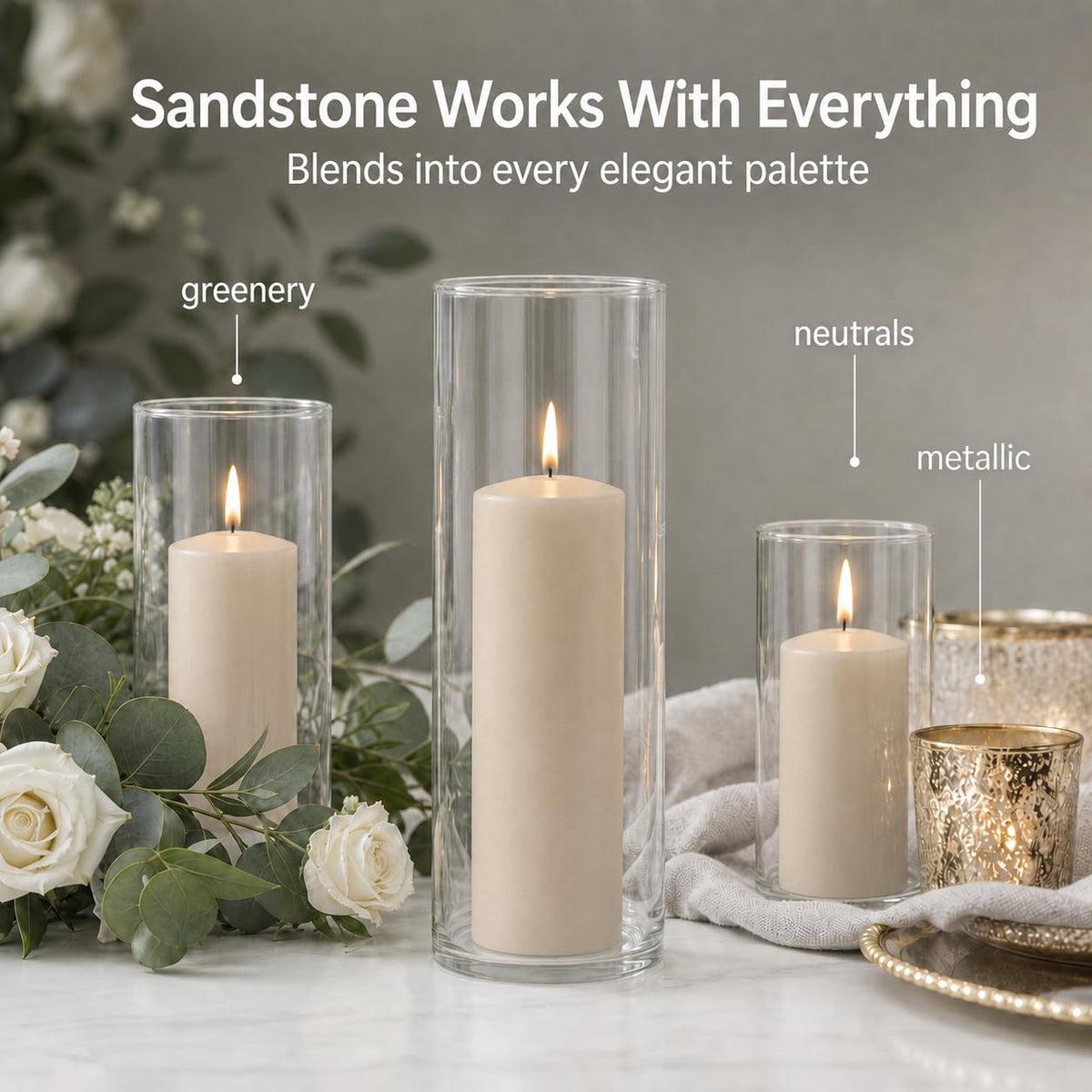 Yummi Set of 36 Slim Pillars and Cylinder Vases - Sandstone