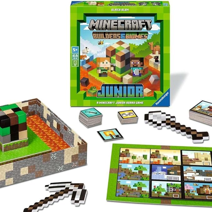 Ravensburger Minecraft Builders & Biomes Junior – Cooperative Kids Game | Fun Farm-Building Adventure with Creepers & Endermen | Develops Skills & Promotes Teamwork | Ages 5+