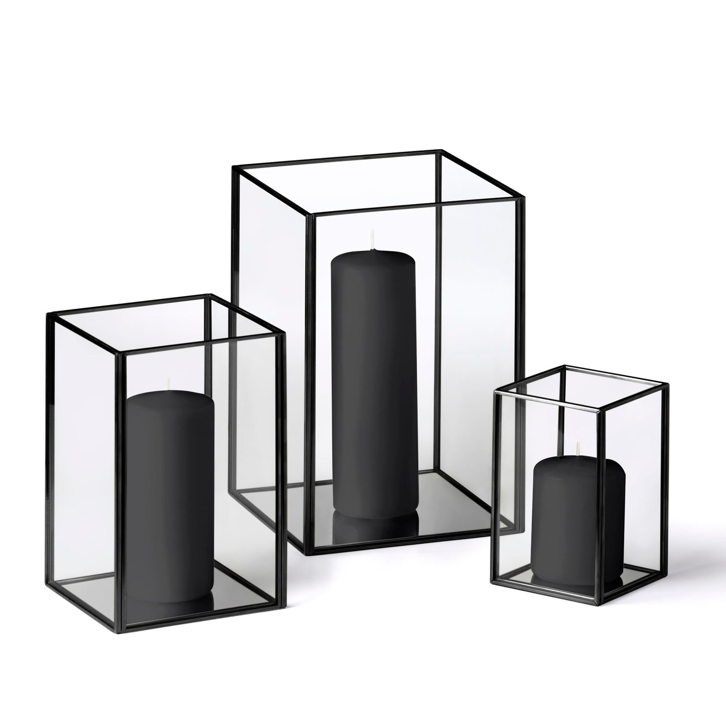 Yummi Set of 36 Slim Pillar Candles & Black Luxus Lanterns - Black