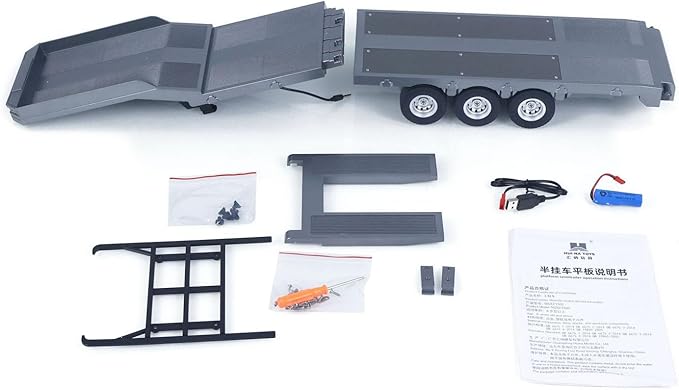 73.5Cm Plastic Semi Trailer Flatbed 1502 for 1/18 Remote Control Tractor Truck Huina 1501 Electronic Support Legs Tail Board fit with TH25071 770S Tractor for Ages 14+(Gray)