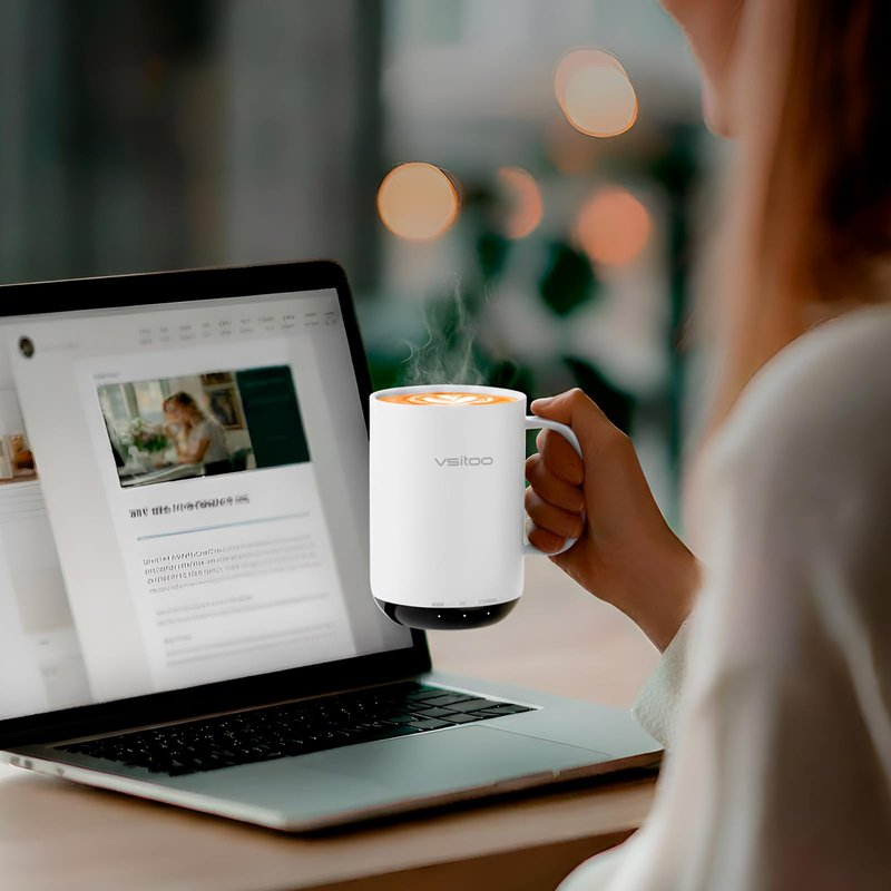 VSITOO S3 Ultra 20oz Smart Self Heating Coffee Mug,Heated Coffee Mug With Auto-Sensing AI Heats Drinks To 120-150°F Hands-Free.Perfect for Home/Office,Ideal Gift fo Men/Women,White