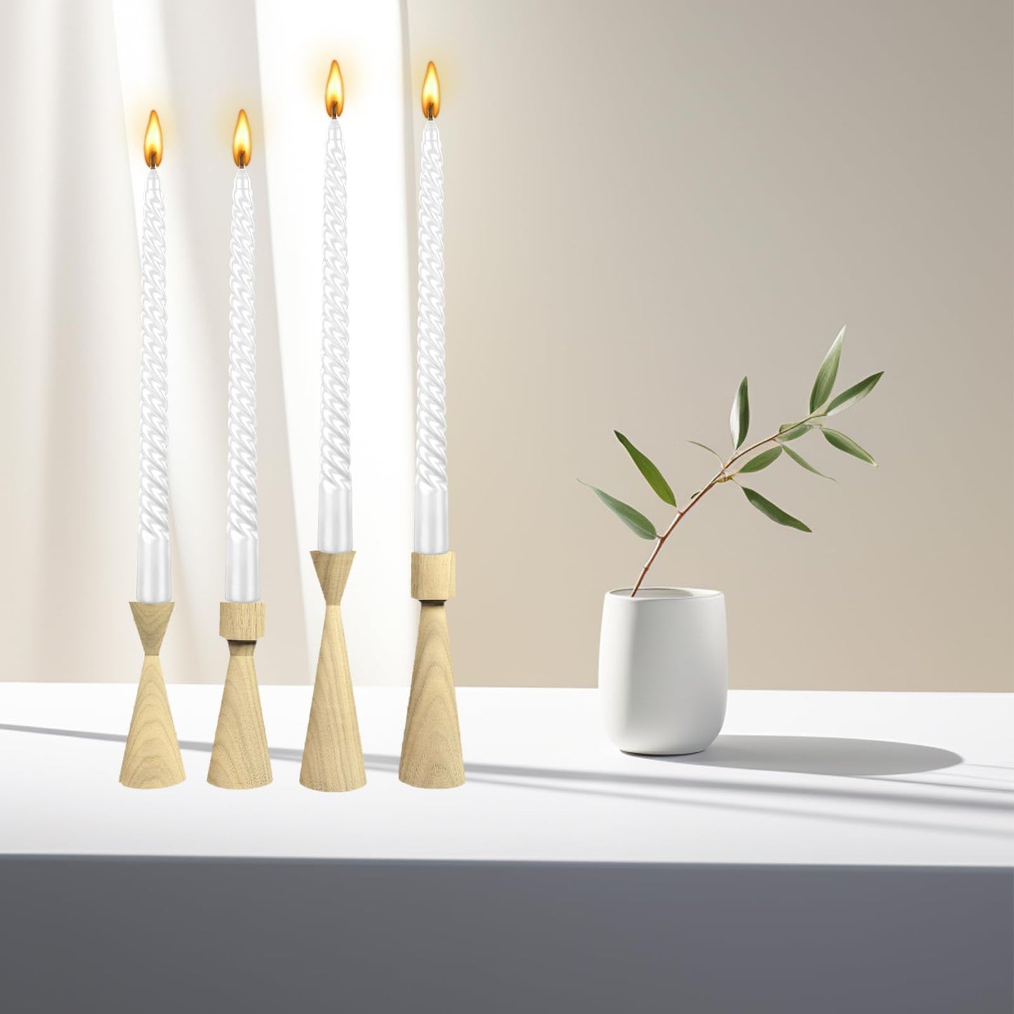 Kemladio 8 pcs 10 inch Taper Candles,Burning Unscented Tapered 7.5 hrs,Fancy Dinner,Tall Candle Sticks, Halloween Party Decorations (8pcs, White)