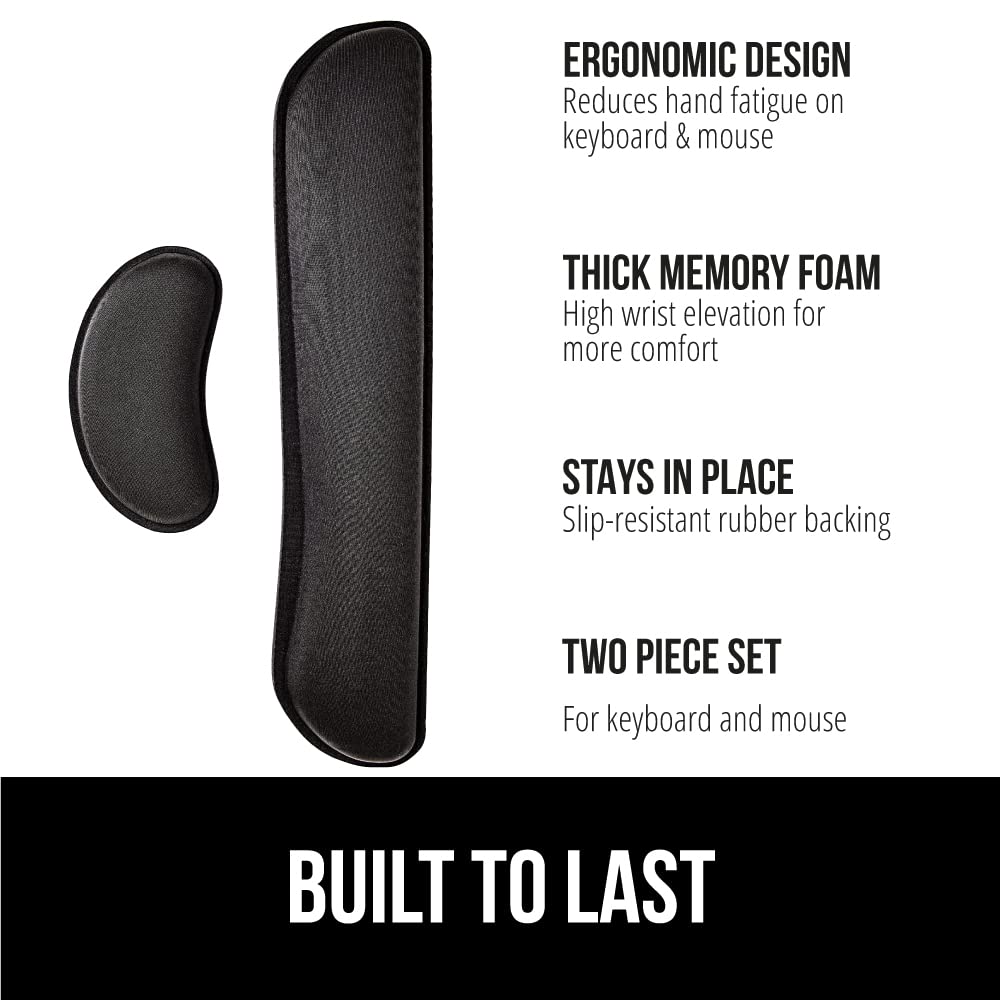 GORILLA GRIP Silky Gel Memory Foam Wrist Rest for Computer Keyboard, Mouse, Ergonomic Design for Typing Pain Relief, Desk Pads Support Hand and Arm, Mousepad Rests, Stain Resistant, 2 Piece Pad, Black