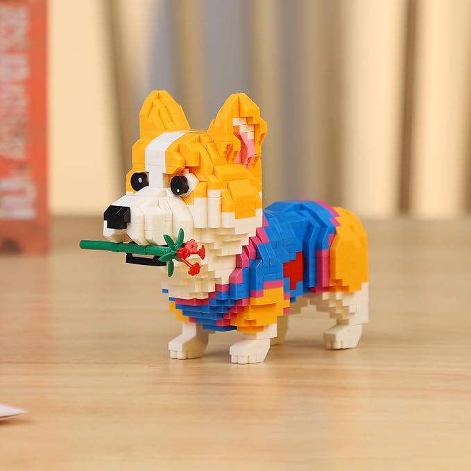 QLT QIAOLETONG Cute Animal Micro Mini Building Blocks Kit Corgi Dog Micro Bricks Building Toys for Adults Party Favors for Kids 12-14+ Years Old Birthday Carnival Prizes (997 PCS)