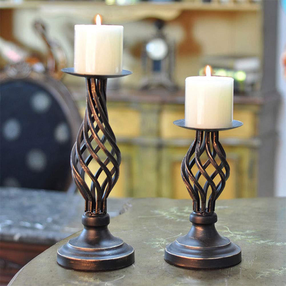 ZZKOKO Decorative Candle Holder Set of 2, Metal Pillar Romantic Candlesticks, Home Decor Candle Stand, 11.1", 8.1" High Candle Holders for Fireplace, Living or Dining Room Table, Gifts for Wedding