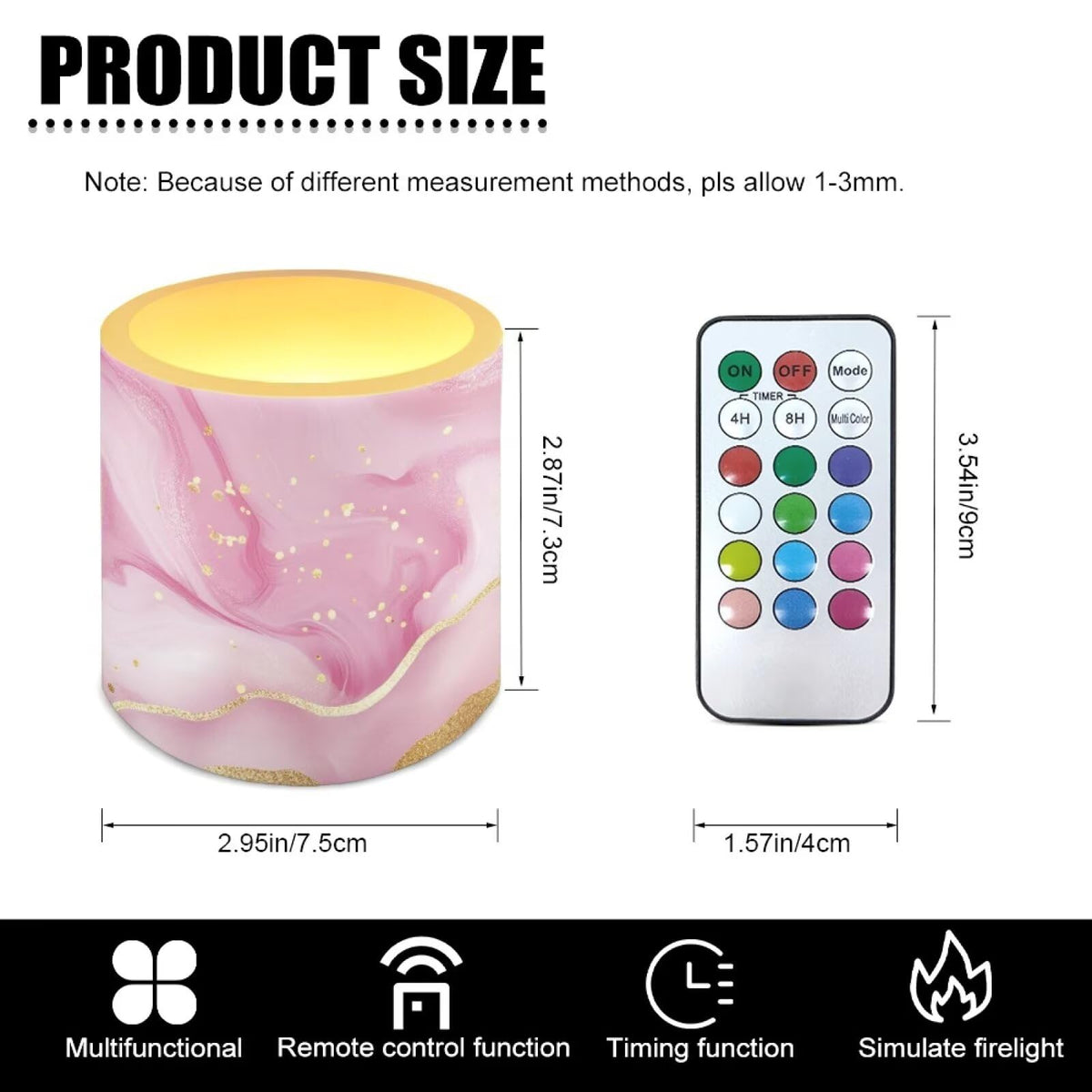 Cozeyat Blush Marble LED Candles Set of 4 Battery Powered Flameless with Remote Timer Dancing Flame Waterproof for Home Beach Table Decoration