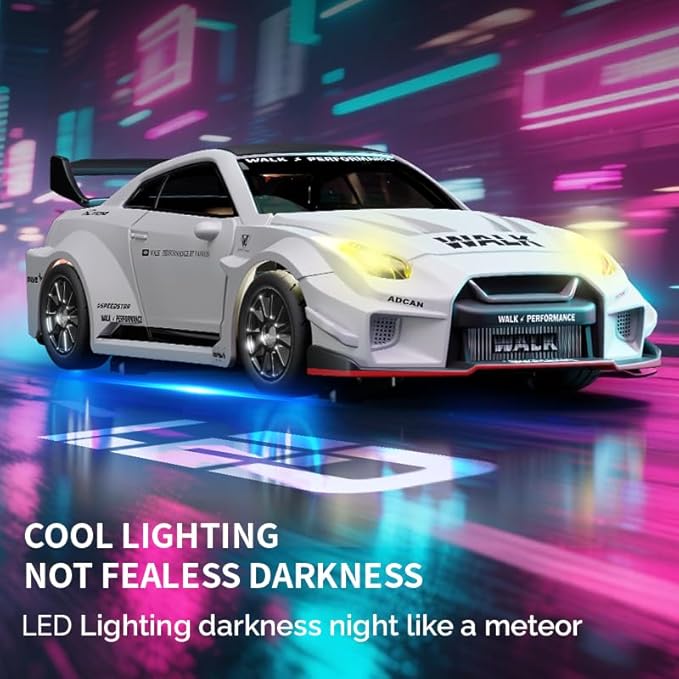 D43-02 1:43 Scale 2.4G Full Proportional 4WD Alloy RC Drift Car with Gyro System Silent Bearings Adjustable Speed & LED Lights for Adults High Speed Remote Control Racing Car