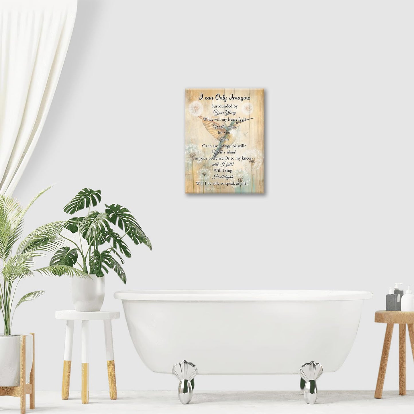 Hummingbird Wall Art, Farmhouse Christian Pictures Wall Decor, Bird Dandelion Canvas Prints, I Can Only Imagine Painting, Framed Artwork for Bedroom Living Room Kitchen Bathroom Dining Room Office 24"x 20"