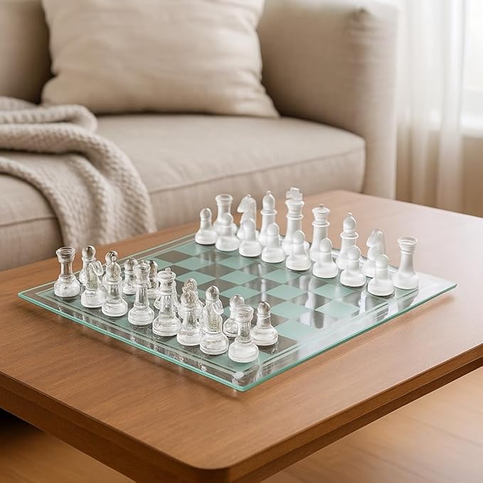 Elegant 10 Glass Chess Set - Premium Quality Board Game for All Ages for Chess Enthusiasts and Home Decor