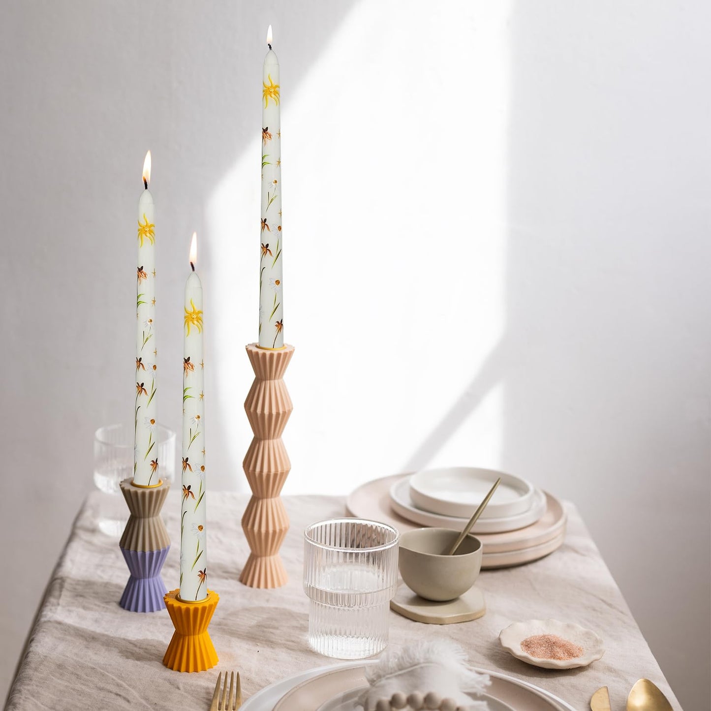 Floral Taper Candles 10 Inch Tall Unscented Handmade Renanthera Coccinea Print Long Burning Elegant Candlesticks for Wedding Dinner Home Decor