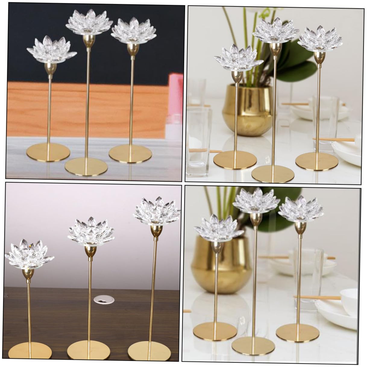 GLEAVI Crystal Lotus Candle Holder Small Metal Candlestick Gold Finish Decorative Candle Stand for Dining Room and Wedding Centerpiece