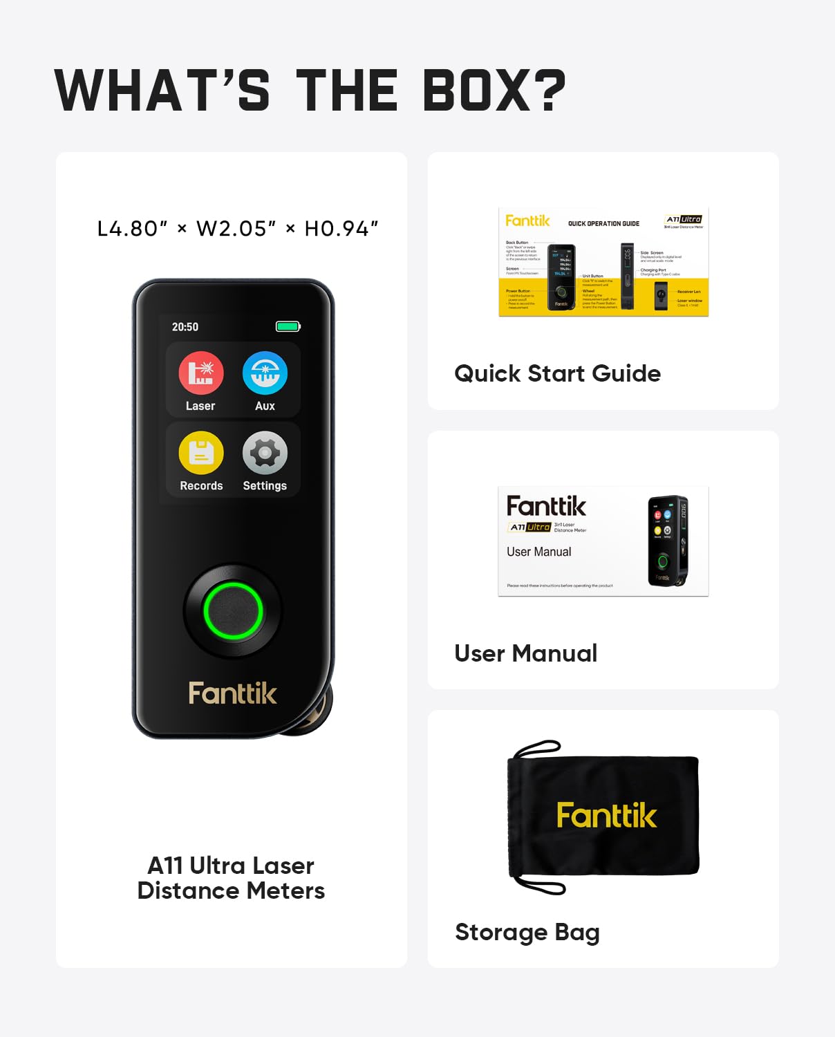 Fanttik A11 Ultra 3-in-1 Laser Measuring Tool, 197Ft Digital Laser Distance Measure with IPS Touch Screen & Side LCD, Wheel Roller & 3-Axis Digital Level, Rechargeable for Home DIY & Indoor Projects