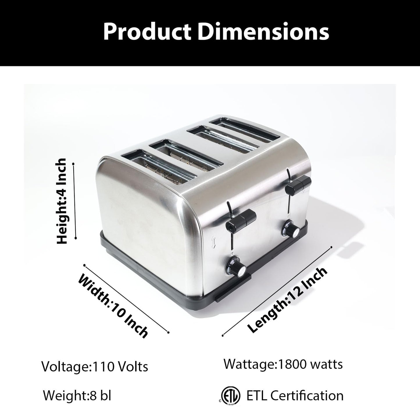 Tanxinxin Commercial Grade Toaster 4 Slice 225 pcs/Hour 1800W Industrial Toasters Wide Slot 6-Settings Stainless Steel Heavy Duty for Restaurant Bagels,muffin,Tray, Bread, Breakfast, Texas Toast