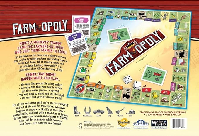 Farm-Opoly Board Game – A Down-on-The-Farm Property Trading Game! – for 2 to 6 Players Ages 8 and up
