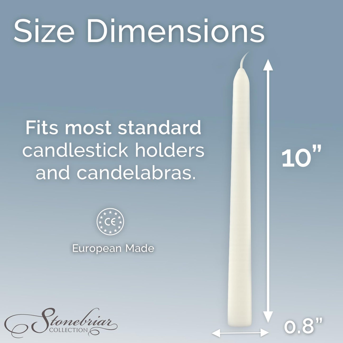 Stonebriar Tall 10" White Unscented 10 Count Taper Candles, 7 Hour Burn Time