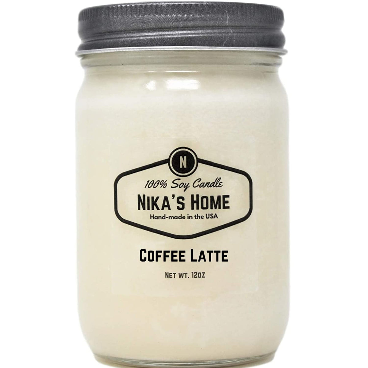 Nika's Home Coffee Latte Soy Candle - 12oz Mason Jar - Non-Toxic - Hand Poured in The USA, Long Burning 50-60 Hours Highly Scented All Natural, Clean Burning