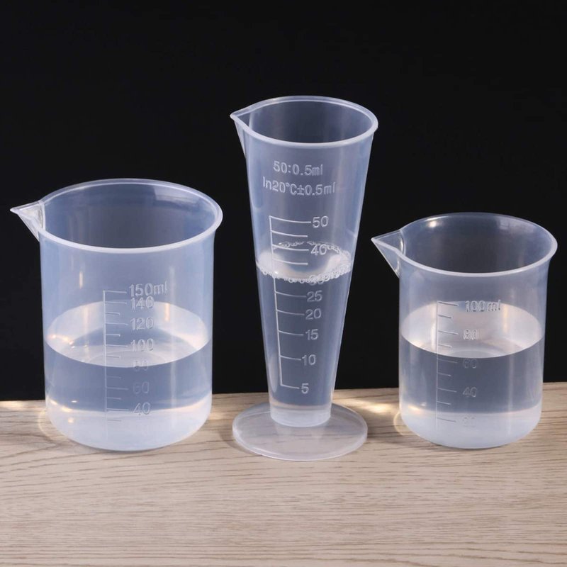 Waziaqoc 100ml/3.4oz Plastic Graduated Beaker (3 Pack), Transparent PP Measuring Cup Mixing Cup for Kitchen Lab
