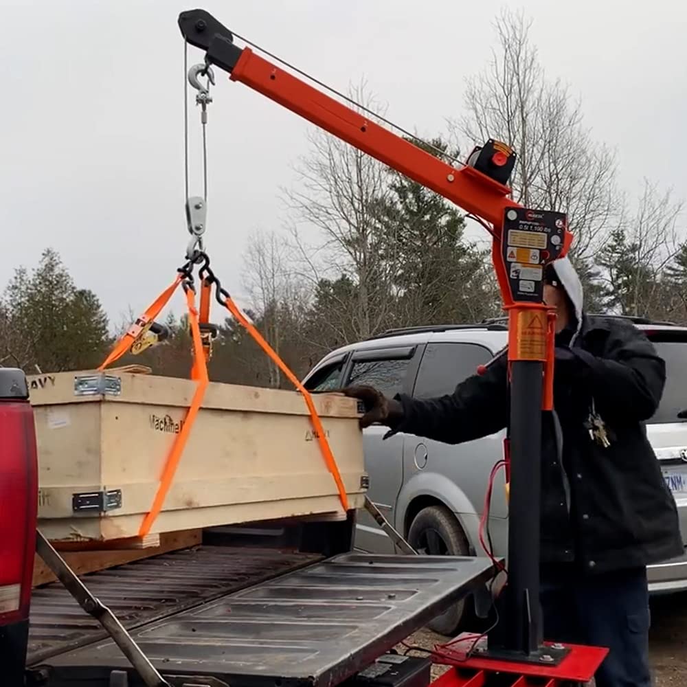 RUGCEL WINCH New 1100lb Folding Truck-Mounted Crane, with Electric Winch 3500 lb 12V, Painted Steel Pickup Truck Jib Cranes 360 Swivel Lift Electric Hoist