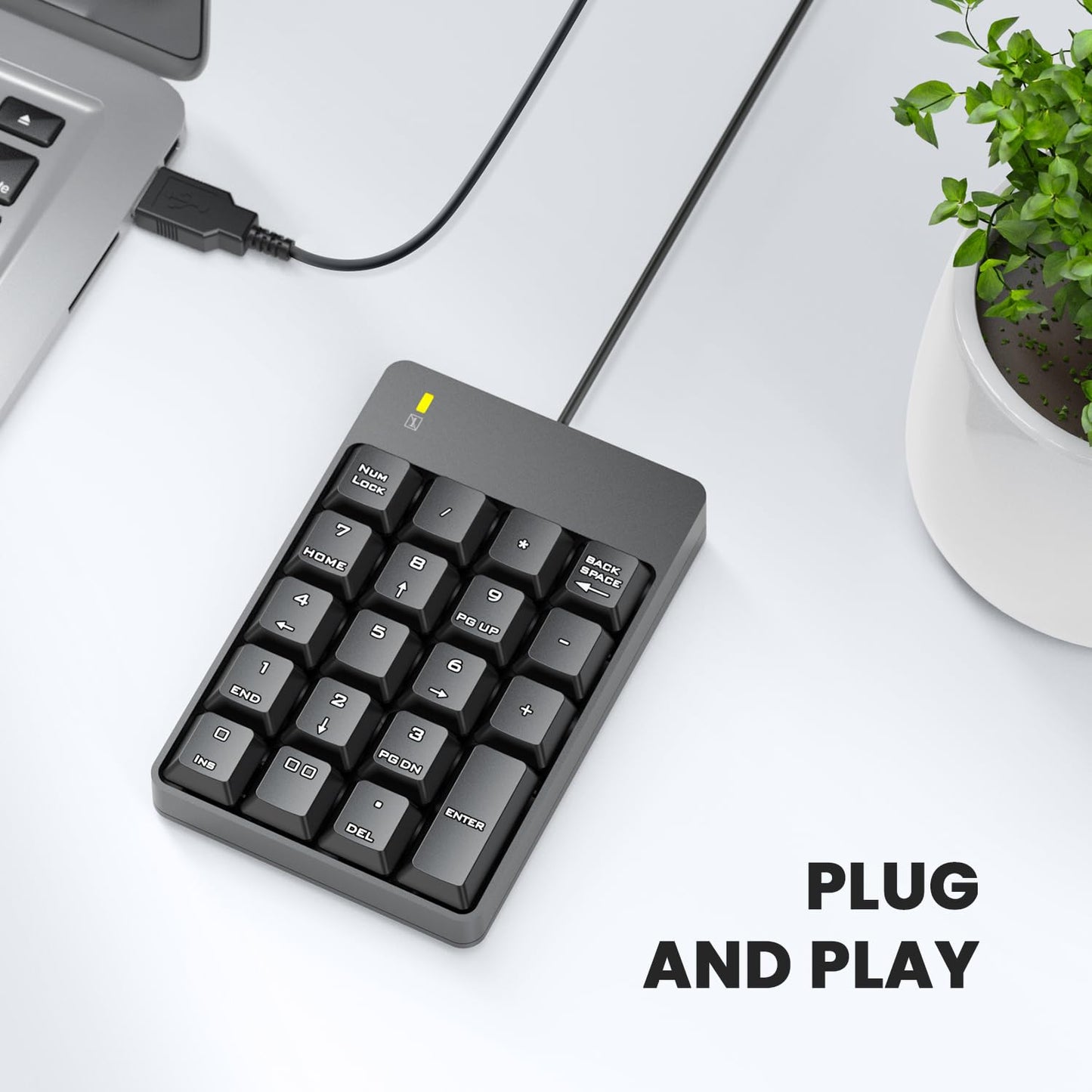 Wired Number Pad, USB Numeric Keypad 19 Key Number Keypad Keyboard for Laptop PC Computer Notebook, Big Print Letters - Black