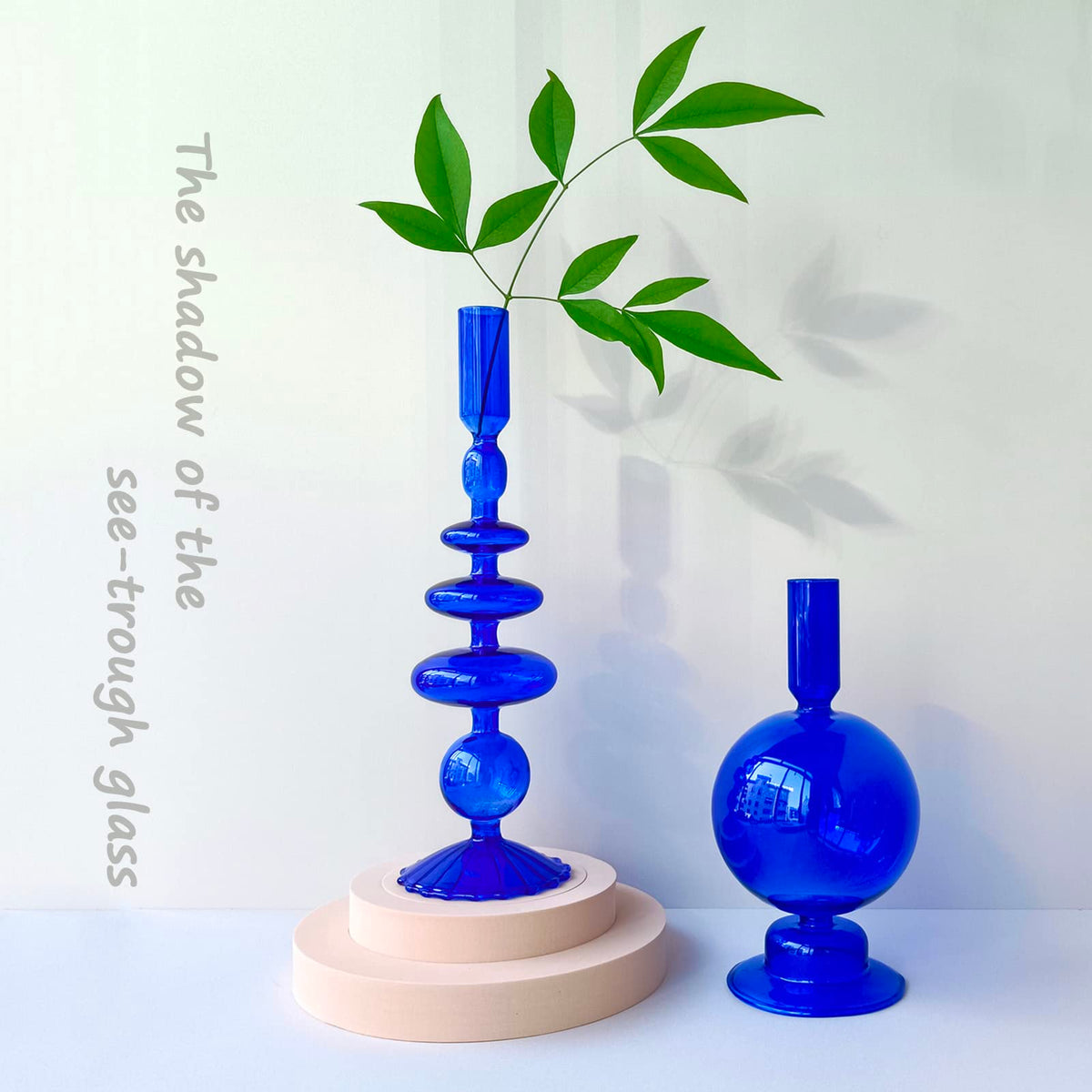 Amanman Candle Stick Candle Holder, Glass Candle Holders for Table Centerpiece, Modern Style Klein Blue Candle Holder Mixed 4pcs
