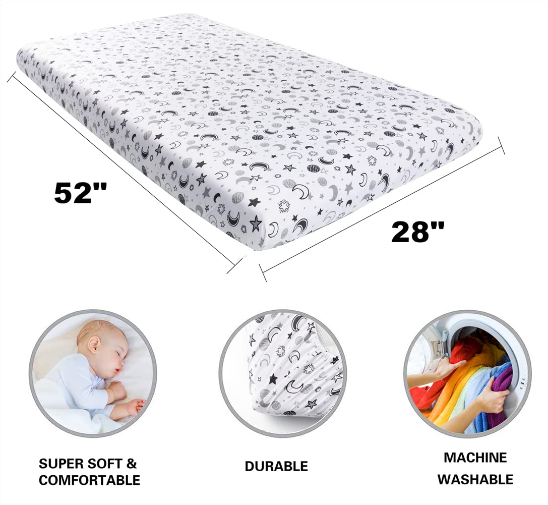 FIGEPO 4 Pack Star and Moon Neutral Unisex Fitted Baby Crib Sheets Set for Baby Boys or Girls