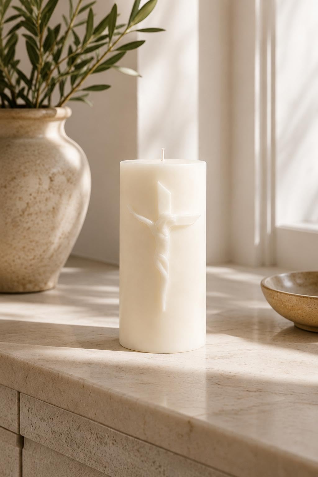 Pillar Soy & Beeswax Candle 4x9 Inch - Clean Burning unscented Religious & Spiritual Candle - 1600g, 90 Hour Burn time/Redeemer Candle.