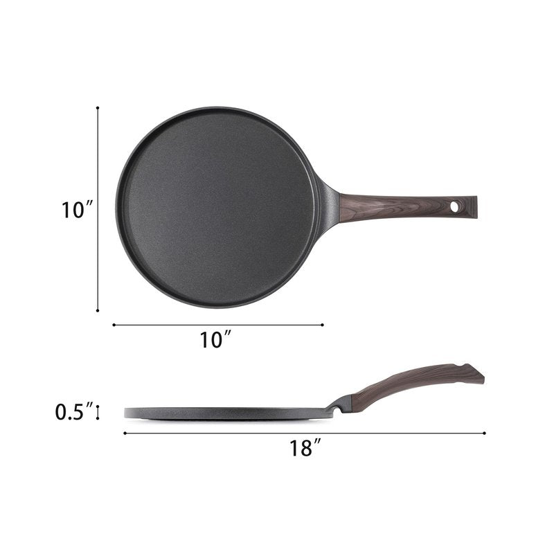 SENSARTE Nonstick Crepe Pan, Swiss Granite Coating Dosa Pan Pancake Flat Skillet Tawa Griddle 10-Inch with Stay-Cool Handle, Induction Compatible (Black)