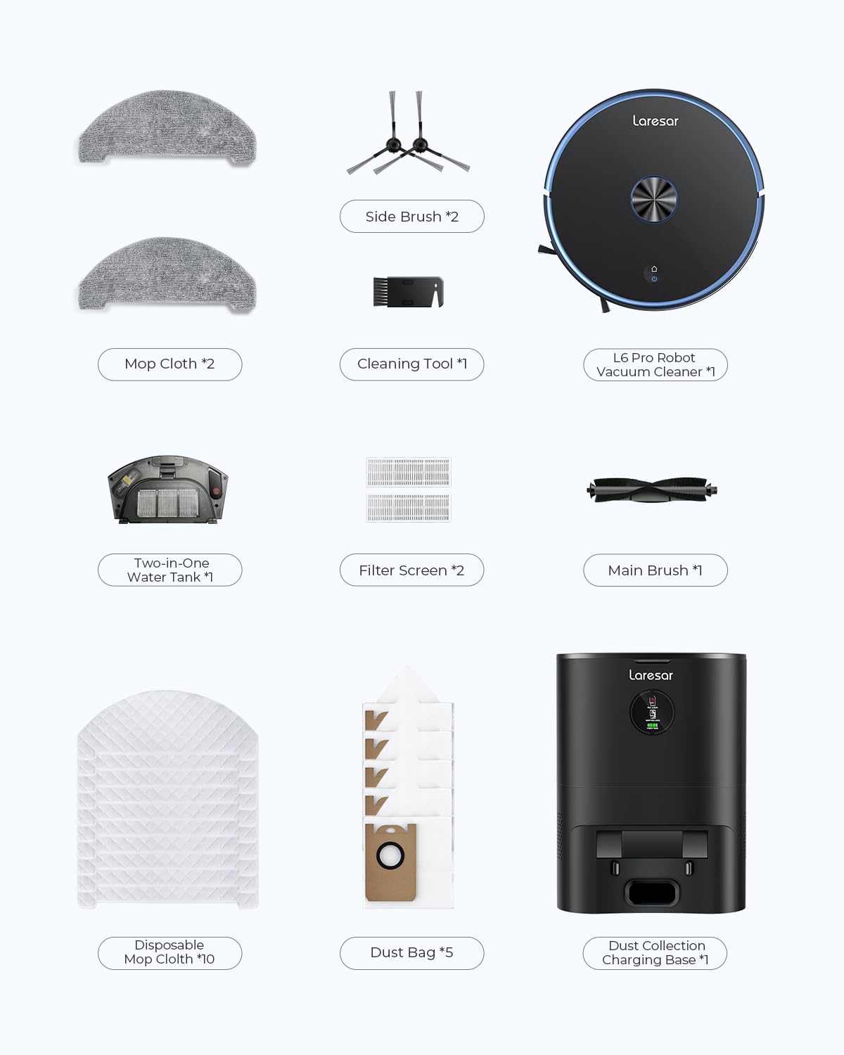 Laresar Robot Vacuum and Mop Combo, 3 in 1 Robotic Vacuum with 3.5L Self Emptying Station, Equipped with Lidar Navigation,Smart App Control, for Pet Hair/Floors/Carpets, L6 Pro, Black