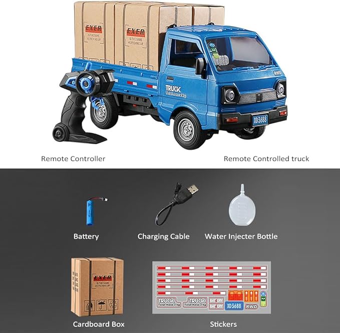 1:16 Scale RC Crawler Kei Truck RC Transport Pickup Truck with Light Spray - 2.4Ghz Remote Control Car Toys for Teen & Adults - Rear Compartment Transport Goods