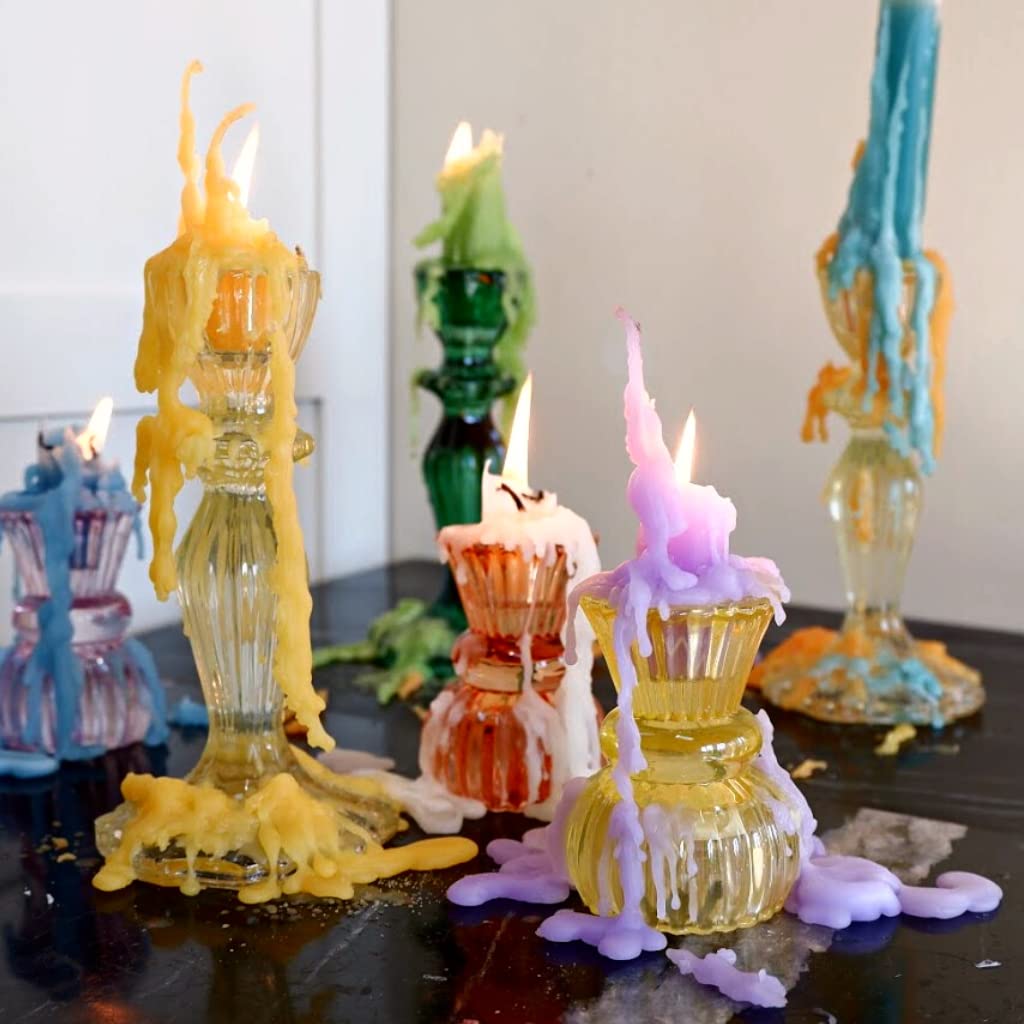 Candlestock Hippie Drippy Drip Candles - Pack of 6 Dripping Taper - Wine Bottle Melting Candles (Yellow)